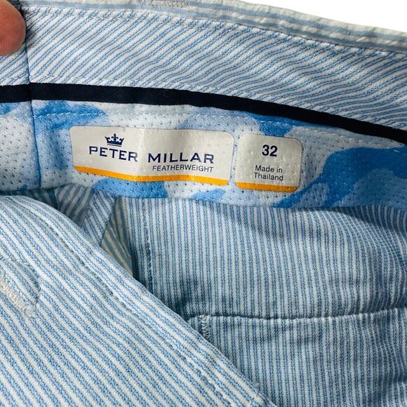 Peter Millar Featherweight Short Blue Seersucker Stripe Performance Size 32 - Picture 6 of 7
